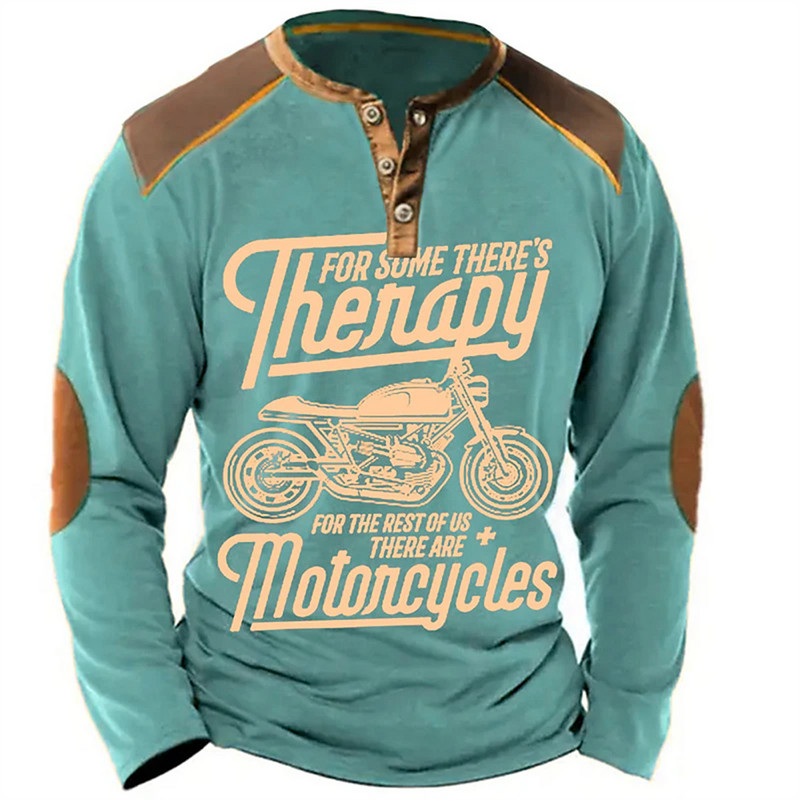 Suvine meeste Henley särk, graafiline mootorratas, Henley rõivad, rõivad, 3D-print, õues, igapäevane pikkade varrukatega, nööbiga moodne topp