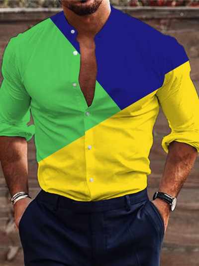 Ανδρικό πουκάμισο πέτο με μακρυμάνικο ριγέ καρό ραφές Ακανόνιστη μόδα Sports Leisure Street Outdoor Υψηλής ποιότητας ύφασμα 2023