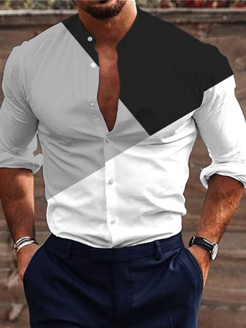 Ανδρικό πουκάμισο πέτο με μακρυμάνικο ριγέ καρό ραφές Ακανόνιστη μόδα Sports Leisure Street Outdoor Υψηλής ποιότητας ύφασμα 2023