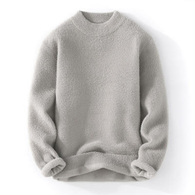 Pulover de culoare solidă pentru bărbați, toamnă iarnă, moale, cald, pulover din jersey, pulover pentru bărbați, din catifea de nurcă, cu gâtul în formă de O