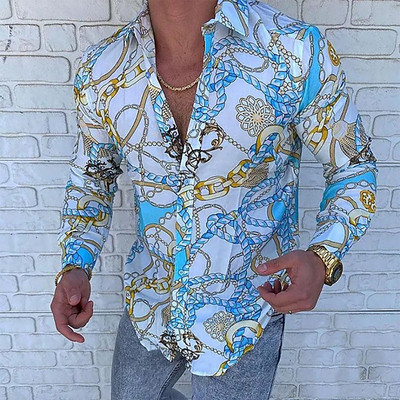 Cămașă hawaiană 3D cu mânecă lungă 2023 Cămașă cu imprimeu pentru bărbați în talie la modă cu tema de vacanță Cămașă pentru bărbați cu rever de sus, cu un singur piept XS-8XL