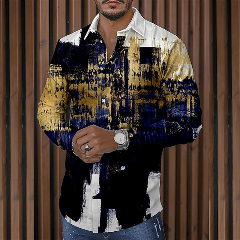 Cămașă hawaiană 3D cu mânecă lungă 2023 Cămașă cu imprimeu pentru bărbați în talie la modă cu tema de vacanță Cămașă pentru bărbați cu rever de sus, cu un singur piept XS-8XL