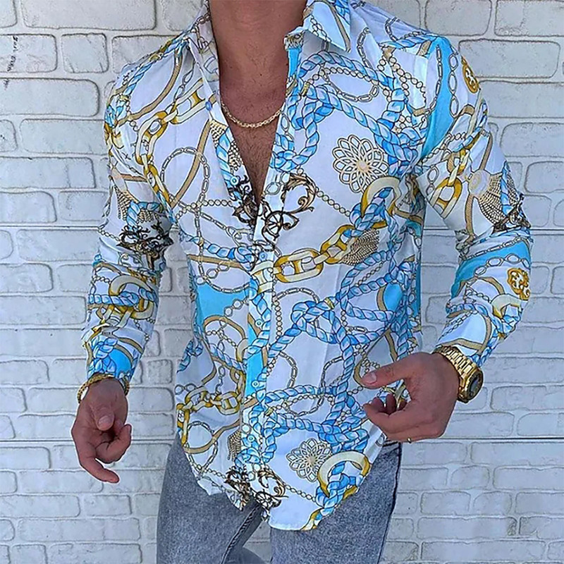 Cămașă hawaiană 3D cu mânecă lungă 2023 Cămașă cu imprimeu pentru bărbați în talie la modă cu tema de vacanță Cămașă pentru bărbați cu rever de sus, cu un singur piept XS-8XL