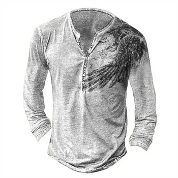 Ανδρικά μπλουζάκια 2022 σε σχήμα αετού με τύπωμα V με λαιμόκοψη μακριά μανίκια σούπερ μεγάλο τοπ παλιομοδίτικα ρούχα casual μπλουζάκι