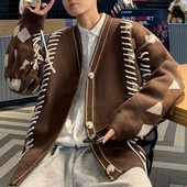 2023 Jesen Zima Modni Y2K Ležerni muški džemper dugih rukava Top pamučni V-izrez Korejski kaput Muška retro muška odjeća