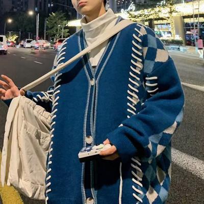 2023 Jesen Zima Modni Y2K Ležerni muški džemper dugih rukava Top pamučni V-izrez Korejski kaput Muška retro muška odjeća