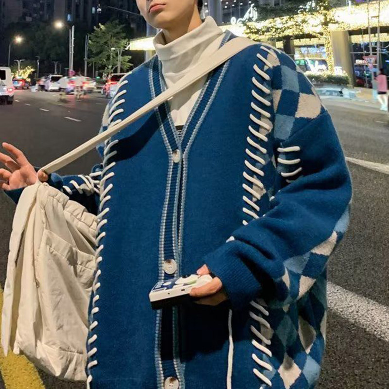 2023 Jesen Zima Modni Y2K Ležerni muški džemper dugih rukava Top pamučni V-izrez Korejski kaput Muška retro muška odjeća