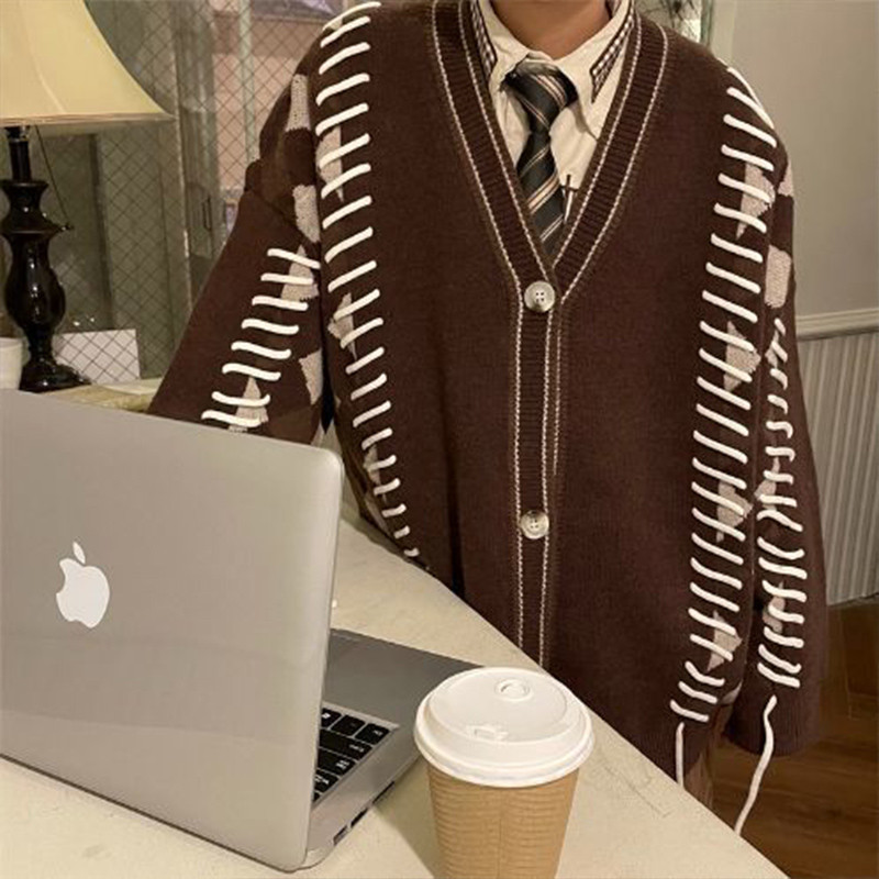 2023 Jesen Zima Modni Y2K Ležerni muški džemper dugih rukava Top pamučni V-izrez Korejski kaput Muška retro muška odjeća