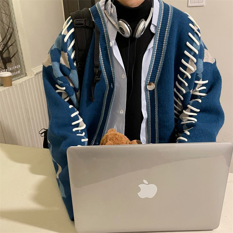 2023 Jesen Zima Modni Y2K Ležerni muški džemper dugih rukava Top pamučni V-izrez Korejski kaput Muška retro muška odjeća