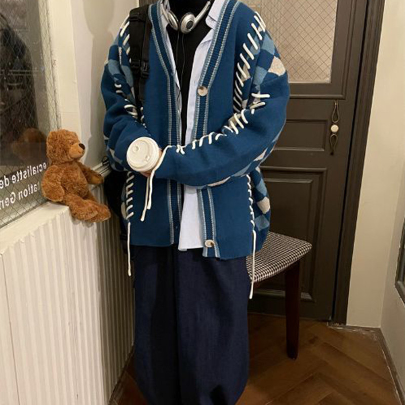 2023 Jesen Zima Modni Y2K Ležerni muški džemper dugih rukava Top pamučni V-izrez Korejski kaput Muška retro muška odjeća