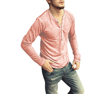 Sügisene vabaaja vintage pikkade varrukatega V-kaelusega T-särk Meeste V-kaelusega pesu pikkade varrukatega Camisa Henley särk top pluus Henley särk