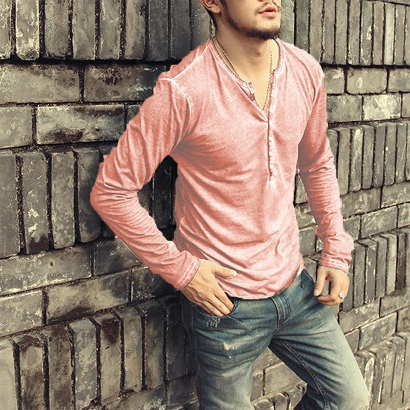 Sügisene vabaaja vintage pikkade varrukatega V-kaelusega T-särk Meeste V-kaelusega pesu pikkade varrukatega Camisa Henley särk top pluus Henley särk