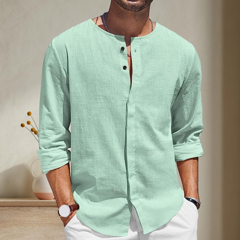 2023 Muške ležerne pamučne lanene muške jednobojne široke majice dugih rukava proljeće jesen zgodne muške košulje