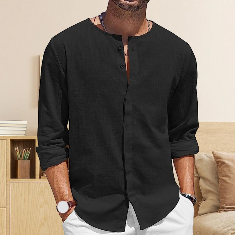 2023 Muške ležerne pamučne lanene muške jednobojne široke majice dugih rukava proljeće jesen zgodne muške košulje