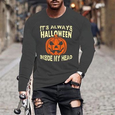 Halloween Evil Pumpkin Head Print suvine meeste O-kaelusega T-särk vabaaja pikkade varrukatega T-särk Suuremõõtmeline pullover Mood meeste rõivad