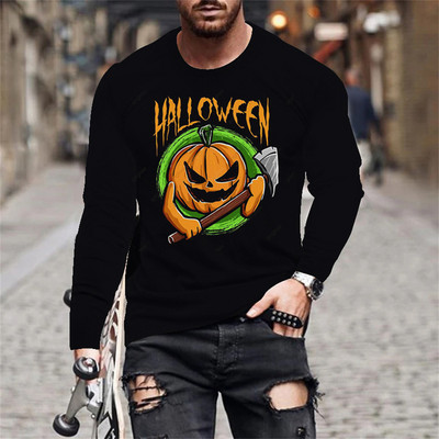 Halloween Evil Pumpkin Head Print suvine meeste O-kaelusega T-särk vabaaja pikkade varrukatega T-särk Suuremõõtmeline pullover Mood meeste rõivad