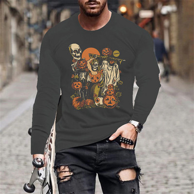 Halloween Evil Pumpkin Head Print suvine meeste O-kaelusega T-särk vabaaja pikkade varrukatega T-särk Suuremõõtmeline pullover Mood meeste rõivad