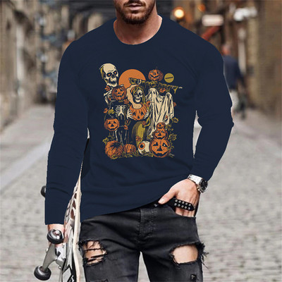 Halloween Evil Pumpkin Head Print suvine meeste O-kaelusega T-särk vabaaja pikkade varrukatega T-särk Suuremõõtmeline pullover Mood meeste rõivad