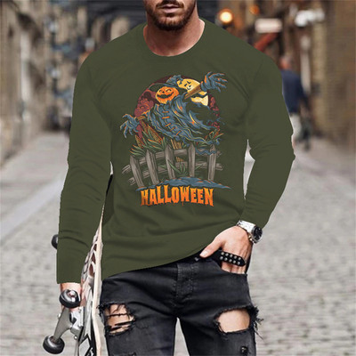 Halloween Evil Pumpkin Head Print suvine meeste O-kaelusega T-särk vabaaja pikkade varrukatega T-särk Suuremõõtmeline pullover Mood meeste rõivad