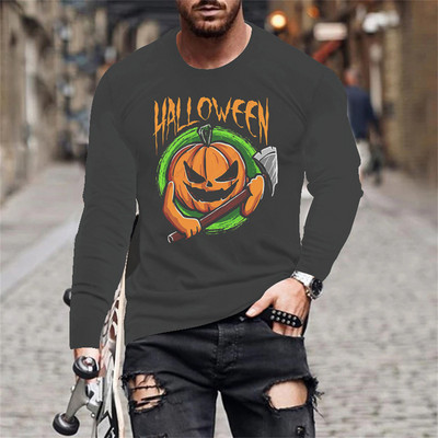 Halloween Evil Pumpkin Head Print suvine meeste O-kaelusega T-särk vabaaja pikkade varrukatega T-särk Suuremõõtmeline pullover Mood meeste rõivad