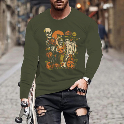 Halloween Evil Pumpkin Head Print suvine meeste O-kaelusega T-särk vabaaja pikkade varrukatega T-särk Suuremõõtmeline pullover Mood meeste rõivad