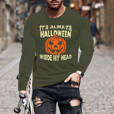 Halloween Evil Pumpkin Head Print suvine meeste O-kaelusega T-särk vabaaja pikkade varrukatega T-särk Suuremõõtmeline pullover Mood meeste rõivad