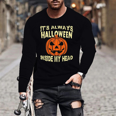 Halloween Evil Pumpkin Head Print suvine meeste O-kaelusega T-särk vabaaja pikkade varrukatega T-särk Suuremõõtmeline pullover Mood meeste rõivad