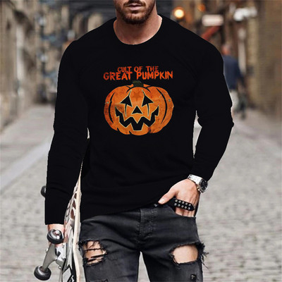 Halloween Evil Pumpkin Head Print suvine meeste O-kaelusega T-särk vabaaja pikkade varrukatega T-särk Suuremõõtmeline pullover Mood meeste rõivad