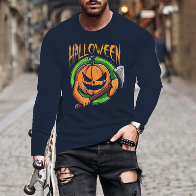 Halloween Evil Pumpkin Head Print suvine meeste O-kaelusega T-särk vabaaja pikkade varrukatega T-särk Suuremõõtmeline pullover Mood meeste rõivad