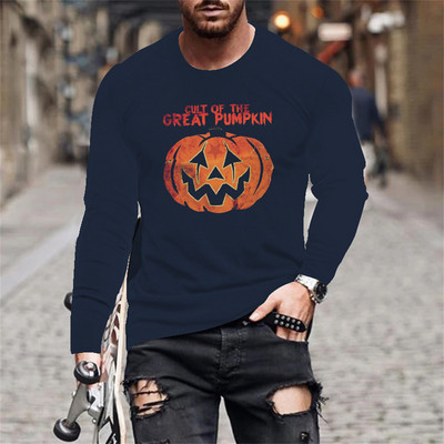 Halloween Evil Pumpkin Head Print suvine meeste O-kaelusega T-särk vabaaja pikkade varrukatega T-särk Suuremõõtmeline pullover Mood meeste rõivad