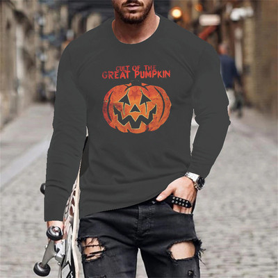 Halloween Evil Pumpkin Head Print suvine meeste O-kaelusega T-särk vabaaja pikkade varrukatega T-särk Suuremõõtmeline pullover Mood meeste rõivad