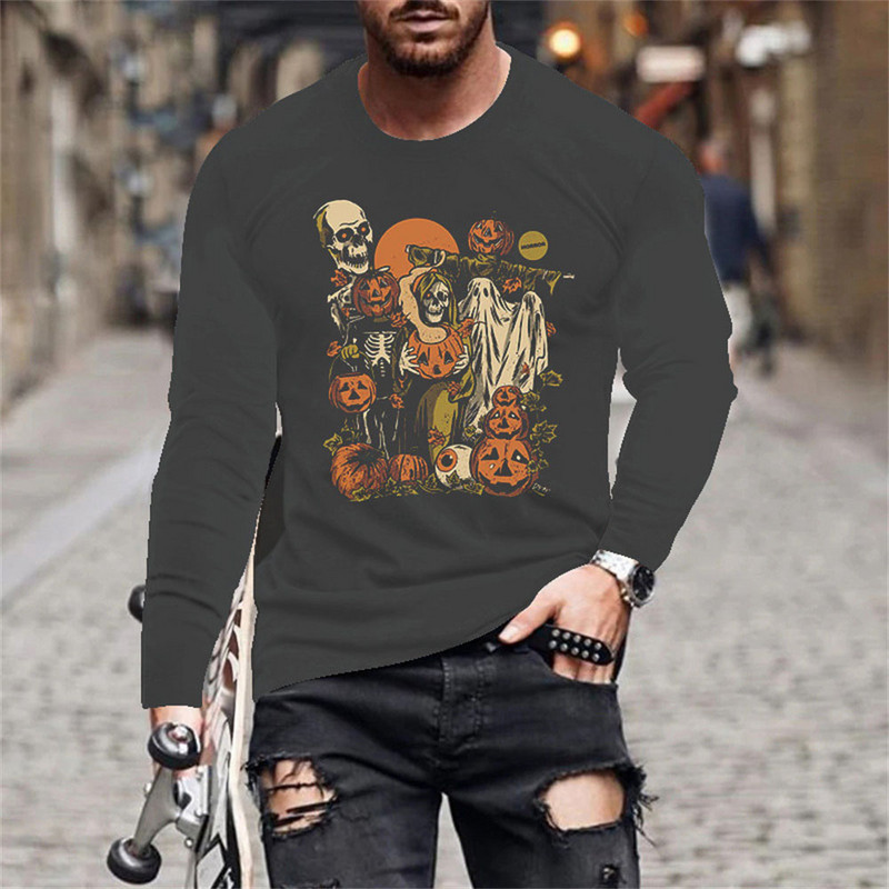 Halloween Evil Pumpkin Head Print suvine meeste O-kaelusega T-särk vabaaja pikkade varrukatega T-särk Suuremõõtmeline pullover Mood meeste rõivad