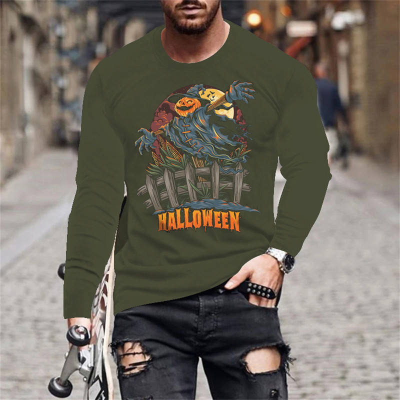Halloween Evil Pumpkin Head Print suvine meeste O-kaelusega T-särk vabaaja pikkade varrukatega T-särk Suuremõõtmeline pullover Mood meeste rõivad