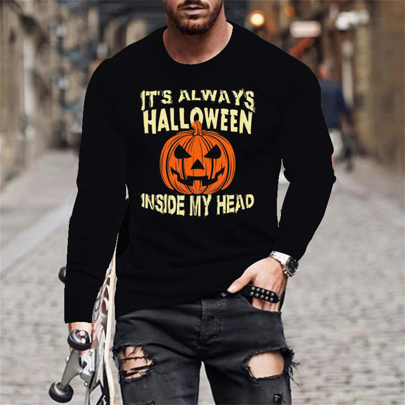 Halloween Evil Pumpkin Head Print suvine meeste O-kaelusega T-särk vabaaja pikkade varrukatega T-särk Suuremõõtmeline pullover Mood meeste rõivad