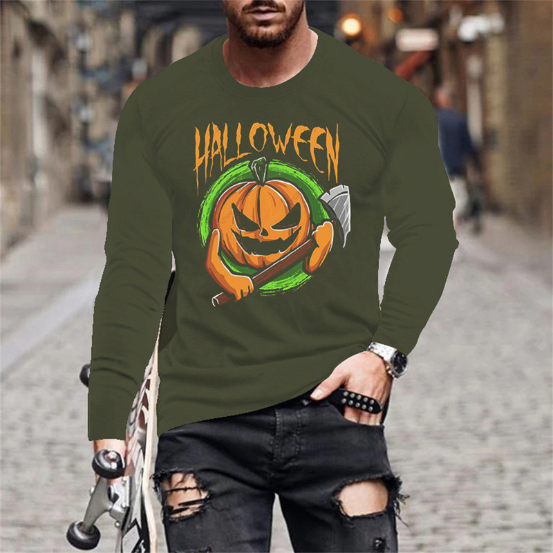 Halloween Evil Pumpkin Head Print suvine meeste O-kaelusega T-särk vabaaja pikkade varrukatega T-särk Suuremõõtmeline pullover Mood meeste rõivad