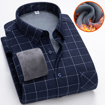 2023 Нова мъжка модна карирана риза с дълъг ръкав, полар и плътна топла мъжка ежедневна висококачествена риза с голям размер