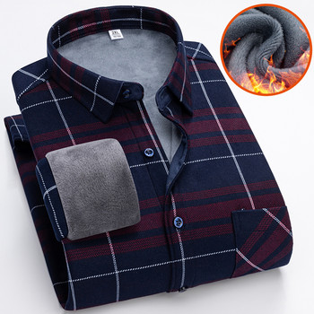 2023 Нова мъжка модна карирана риза с дълъг ръкав, полар и плътна топла мъжка ежедневна висококачествена риза с голям размер