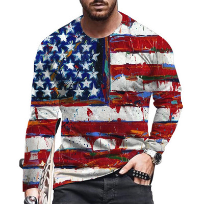 Vintage 3D καρό μπλουζάκι για άντρες με λαιμόκοψη Καθημερινά μακρυμάνικα μπλουζάκια φθινοπωρινά ανδρικά oversized ανδρικά ρούχα casual μπλουζάκια