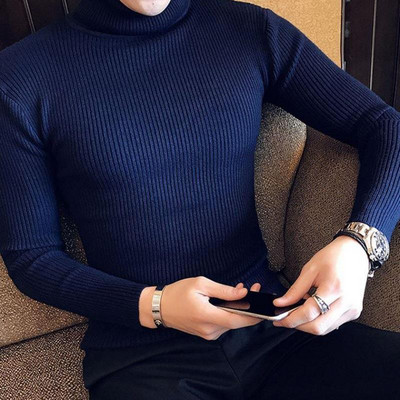 Novi muški jednobojni, uski pulover s dolčevitom u jednoj boji, europski i američki stil, pulover s dugim rukavima