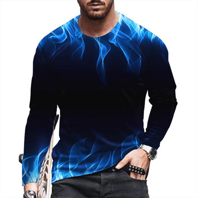 Muške modne majice s 3D tie-dye printom plamena Jesenske muške ulične hip hop majice dugih rukava Opuštene majice s O-izrezom Ležerne majice velikih veličina 6XL