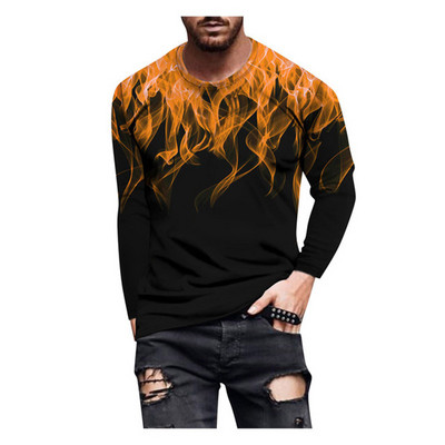 Muške modne majice s 3D tie-dye printom plamena Jesenske muške ulične hip hop majice dugih rukava Opuštene majice s O-izrezom Ležerne majice velikih veličina 6XL