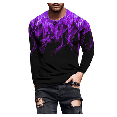 Muške modne majice s 3D tie-dye printom plamena Jesenske muške ulične hip hop majice dugih rukava Opuštene majice s O-izrezom Ležerne majice velikih veličina 6XL