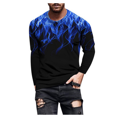 Muške modne majice s 3D tie-dye printom plamena Jesenske muške ulične hip hop majice dugih rukava Opuštene majice s O-izrezom Ležerne majice velikih veličina 6XL