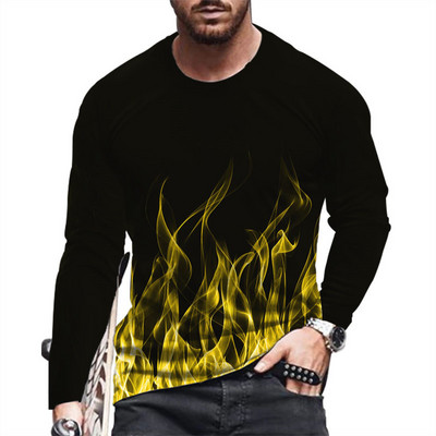 Muške modne majice s 3D tie-dye printom plamena Jesenske muške ulične hip hop majice dugih rukava Opuštene majice s O-izrezom Ležerne majice velikih veličina 6XL