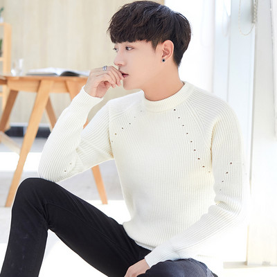 Kevadine ja sügisene uus meeste silmkoeline kampsun, mood vabaaja noortele, mugav mitmekülgne alumine kiht õhuke ühevärviline soe topp