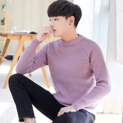 Kevadine ja sügisene uus meeste silmkoeline kampsun, mood vabaaja noortele, mugav mitmekülgne alumine kiht õhuke ühevärviline soe topp