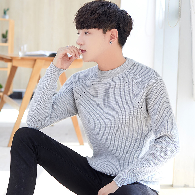 Kevadine ja sügisene uus meeste silmkoeline kampsun, mood vabaaja noortele, mugav mitmekülgne alumine kiht õhuke ühevärviline soe topp