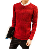 Νέο ανδρικό μονόχρωμο πουλόβερ με στρογγυλή λαιμόκοψη, Πλεκτό πουλόβερ μονόχρωμο