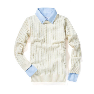 Νέο ανδρικό μονόχρωμο πουλόβερ με στρογγυλή λαιμόκοψη, Πλεκτό πουλόβερ μονόχρωμο