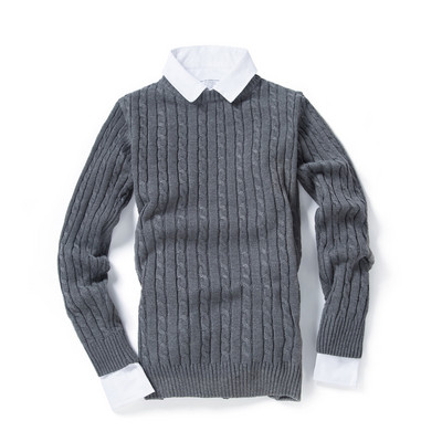 Νέο ανδρικό μονόχρωμο πουλόβερ με στρογγυλή λαιμόκοψη, Πλεκτό πουλόβερ μονόχρωμο